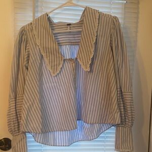 Free People Sky and White Striped Blouse